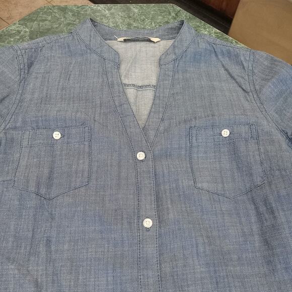 Old Navy Shirt Dress Chambray 100% Cotton Roll Tab sz M Pockets Western Coastal - Picture 6 of 15